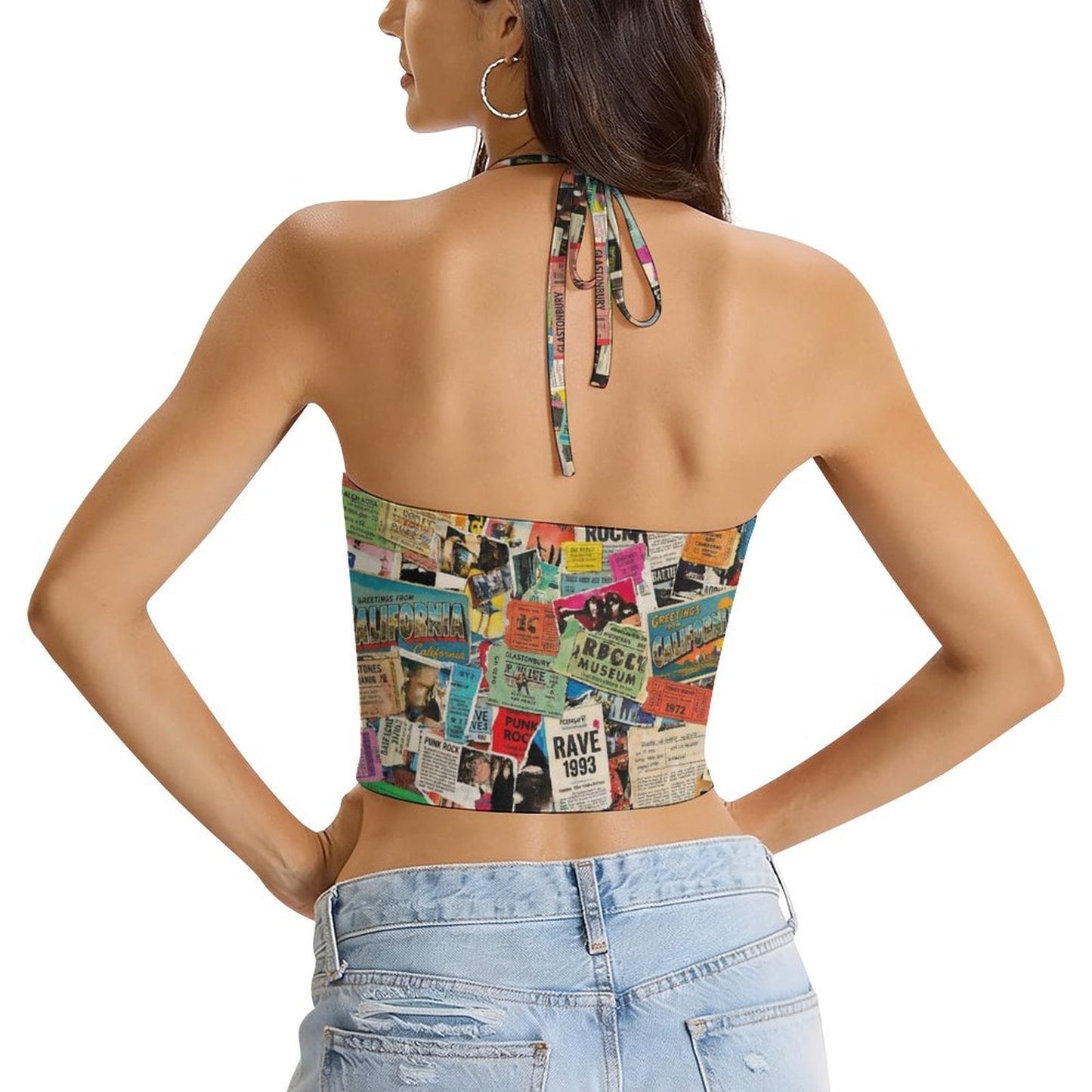 Maximalist AOP Women's Halter Tie Vest | 180gsm Milk-Silk Adjustable Crop Top — Bold Print Festival, Beach & Rooftop Statement Top (S–3XL)