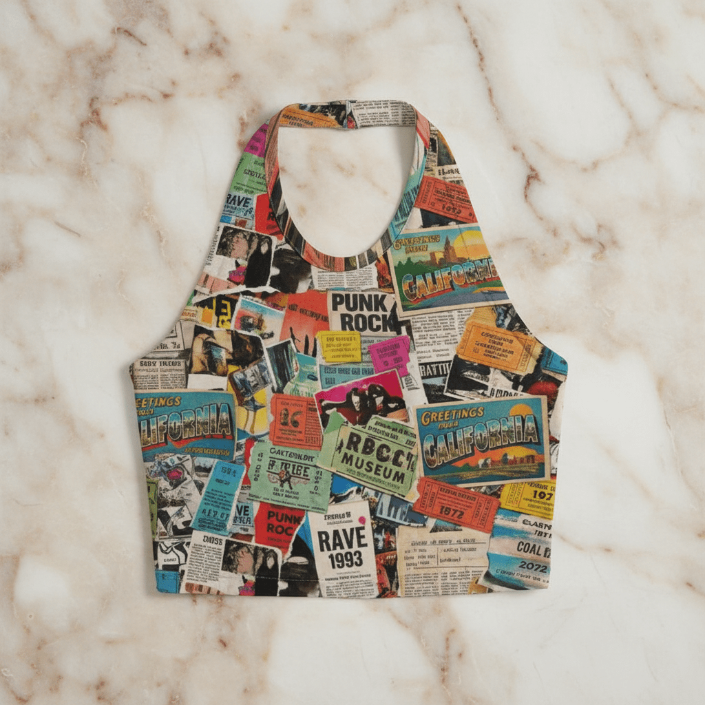 Maximalist AOP Women's Halter Tie Vest | 180gsm Milk-Silk Adjustable Crop Top — Bold Print Festival, Beach & Rooftop Statement Top (S–3XL)