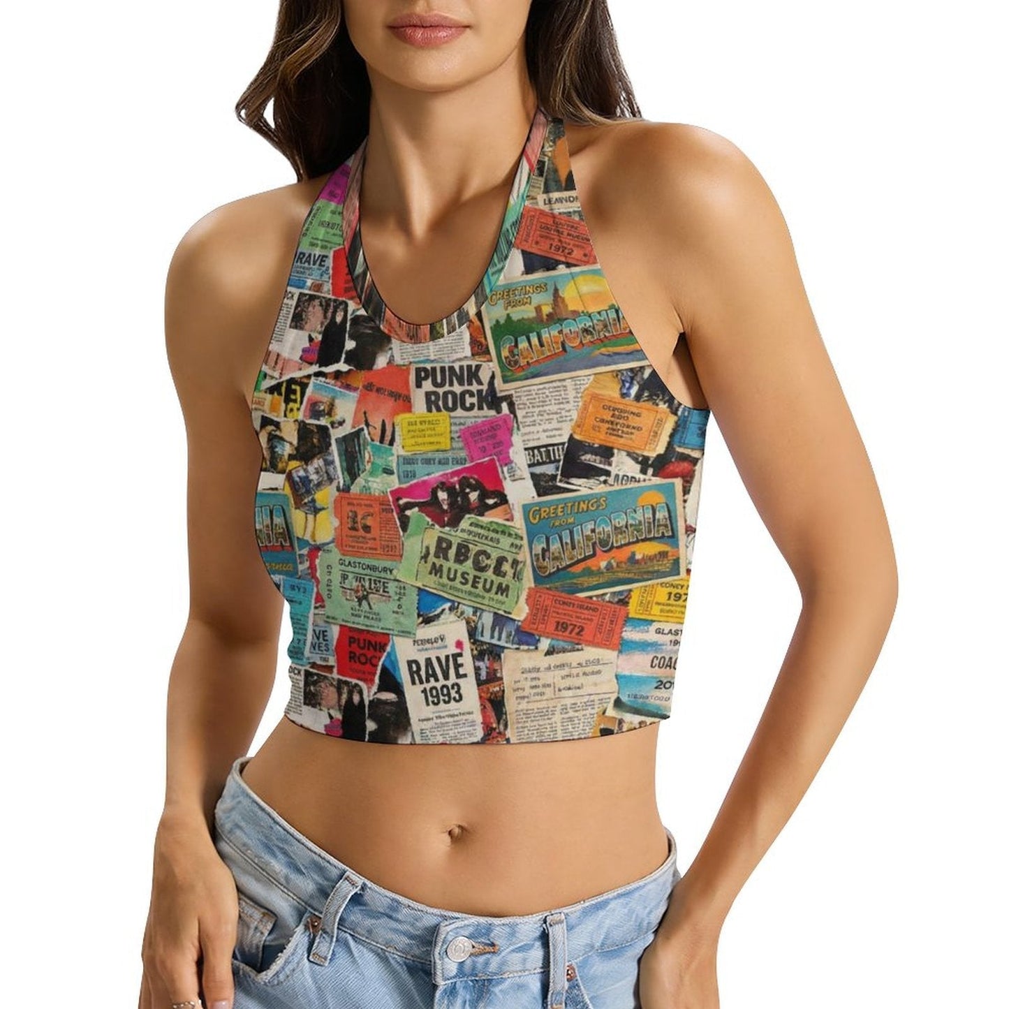 Maximalist AOP Women's Halter Tie Vest | 180gsm Milk-Silk Adjustable Crop Top — Bold Print Festival, Beach & Rooftop Statement Top (S–3XL)