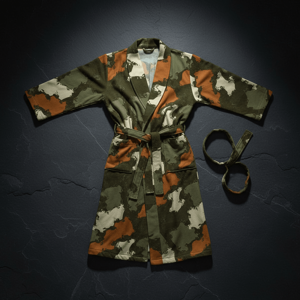 Maximalist Bathrobe for Loungewear Connoisseurs — Geographic AOP Fleece-Lined Robe, Luxury Statement Loungewear, Father's Day Gift, Men's Wearable Art