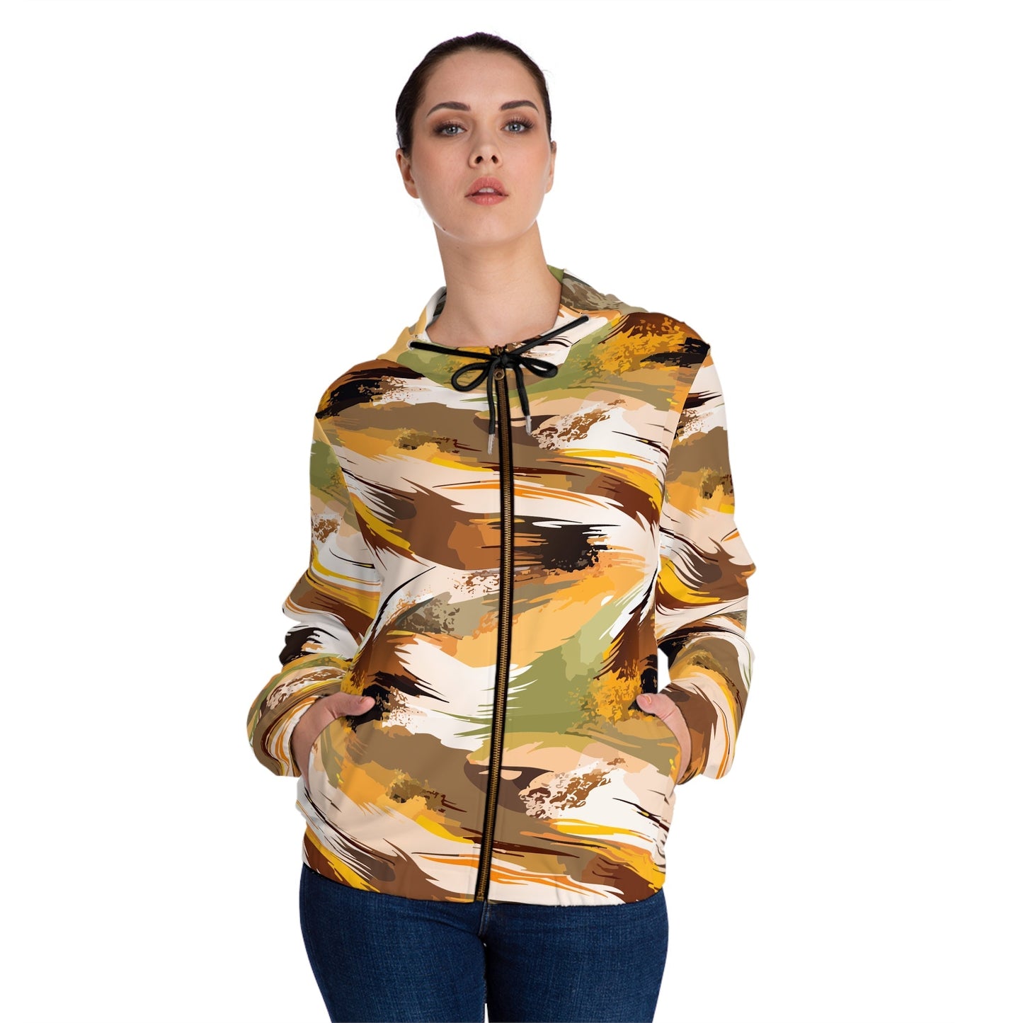 Maximalist Fall Zip Hoodie for Aesthetic Dressers — Abstract Autumn Brushstroke AOP, Earthy Statement Outerwear, Cozy Art-Forward Streetwear