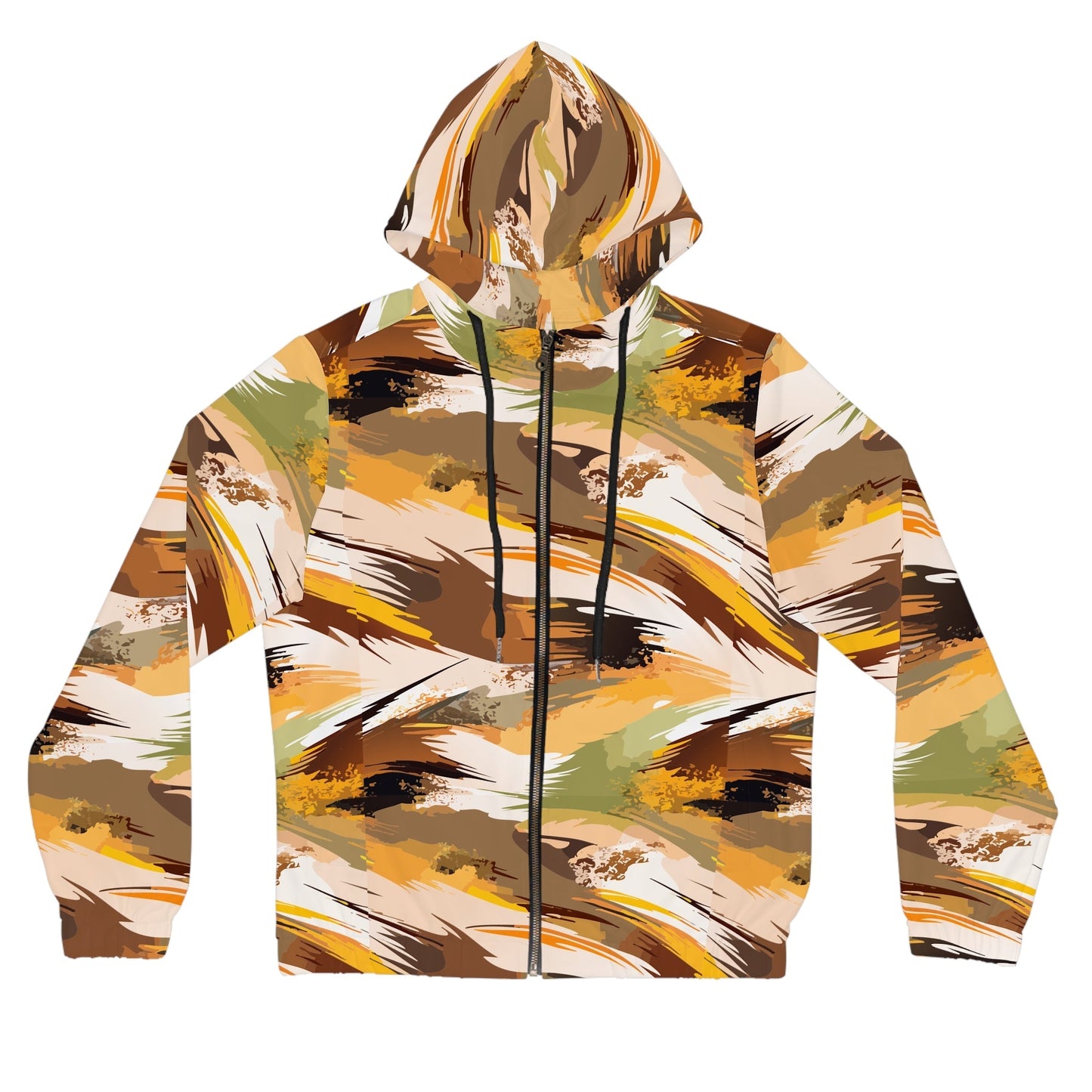 Maximalist Fall Zip Hoodie for Aesthetic Dressers — Abstract Autumn Brushstroke AOP, Earthy Statement Outerwear, Cozy Art-Forward Streetwear