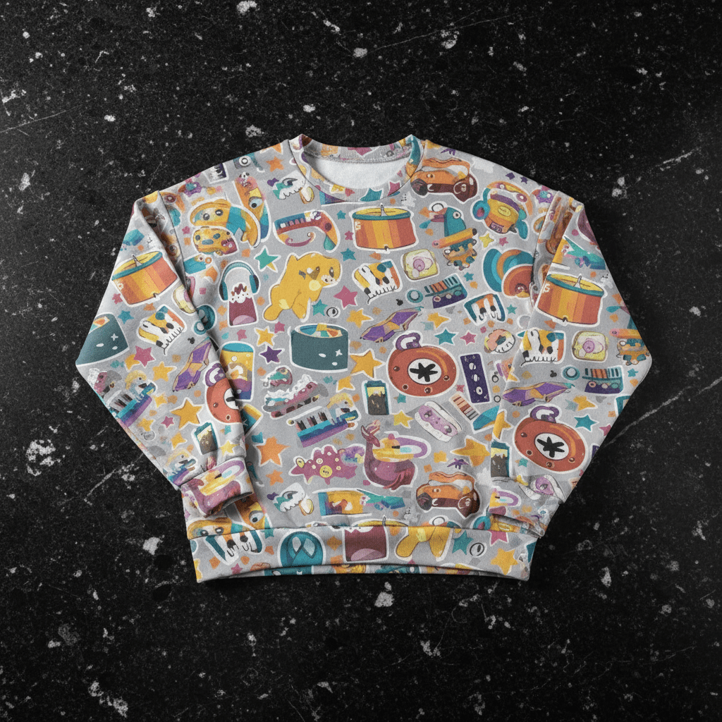 Maximalist Hacci Knit Sweater for Cozy Self-Expressers — Eyeconic Drop-Shoulder AOP Pullover, Statement Loungewear, Indie Fashion