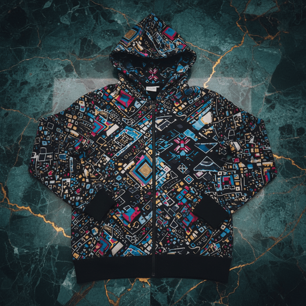Maximalist Half-Zip for Bold Creatives — Abstract AOP Stand-Up Collar Pullover, Gallery Opening Streetwear, Creative Director Uniform