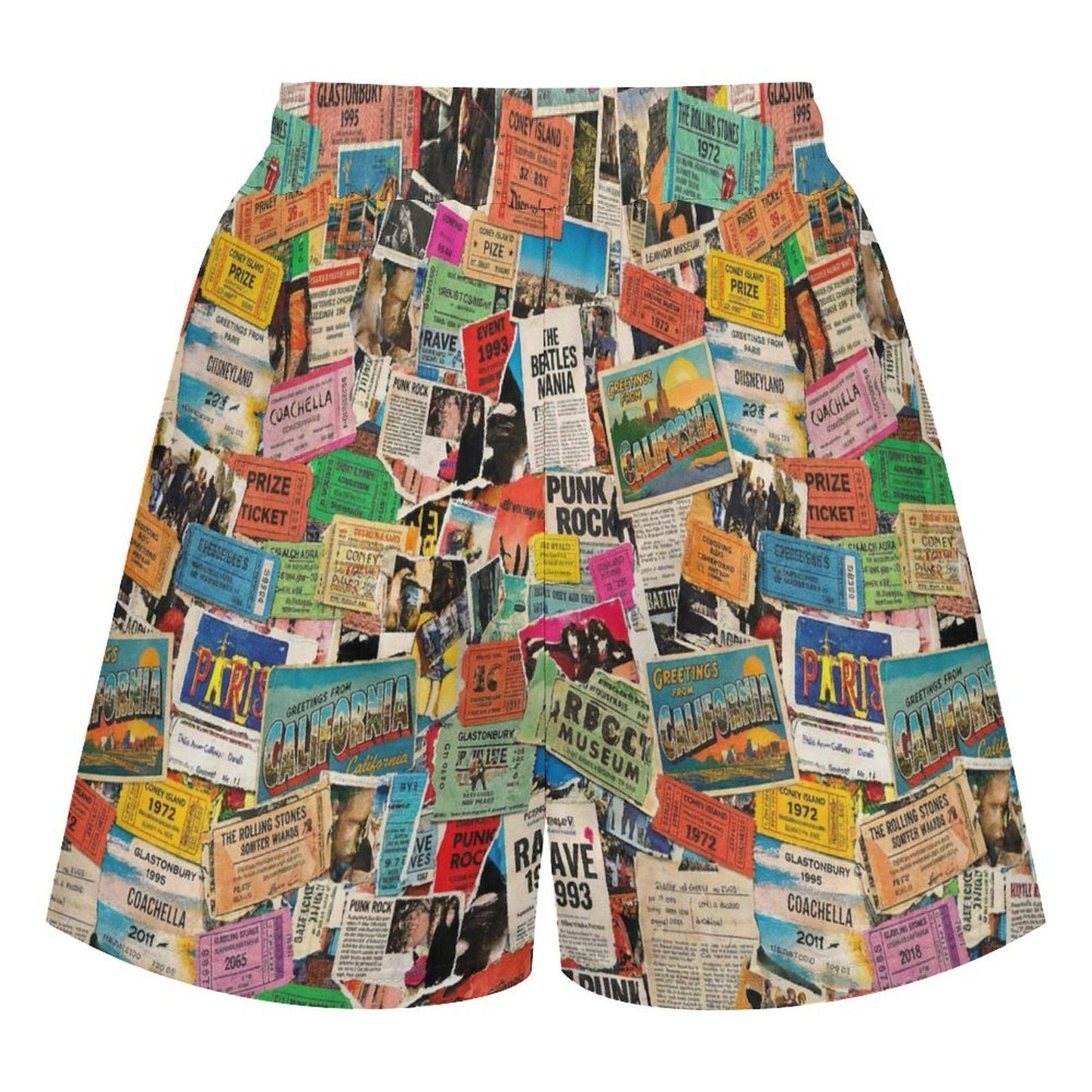 Maximalist Lounge Shorts for WFH Self-Expressers — Ticket Nation AOP Sleep Shorts, Aesthetic Pajama Wear, Inclusive Plus Size Loungewear