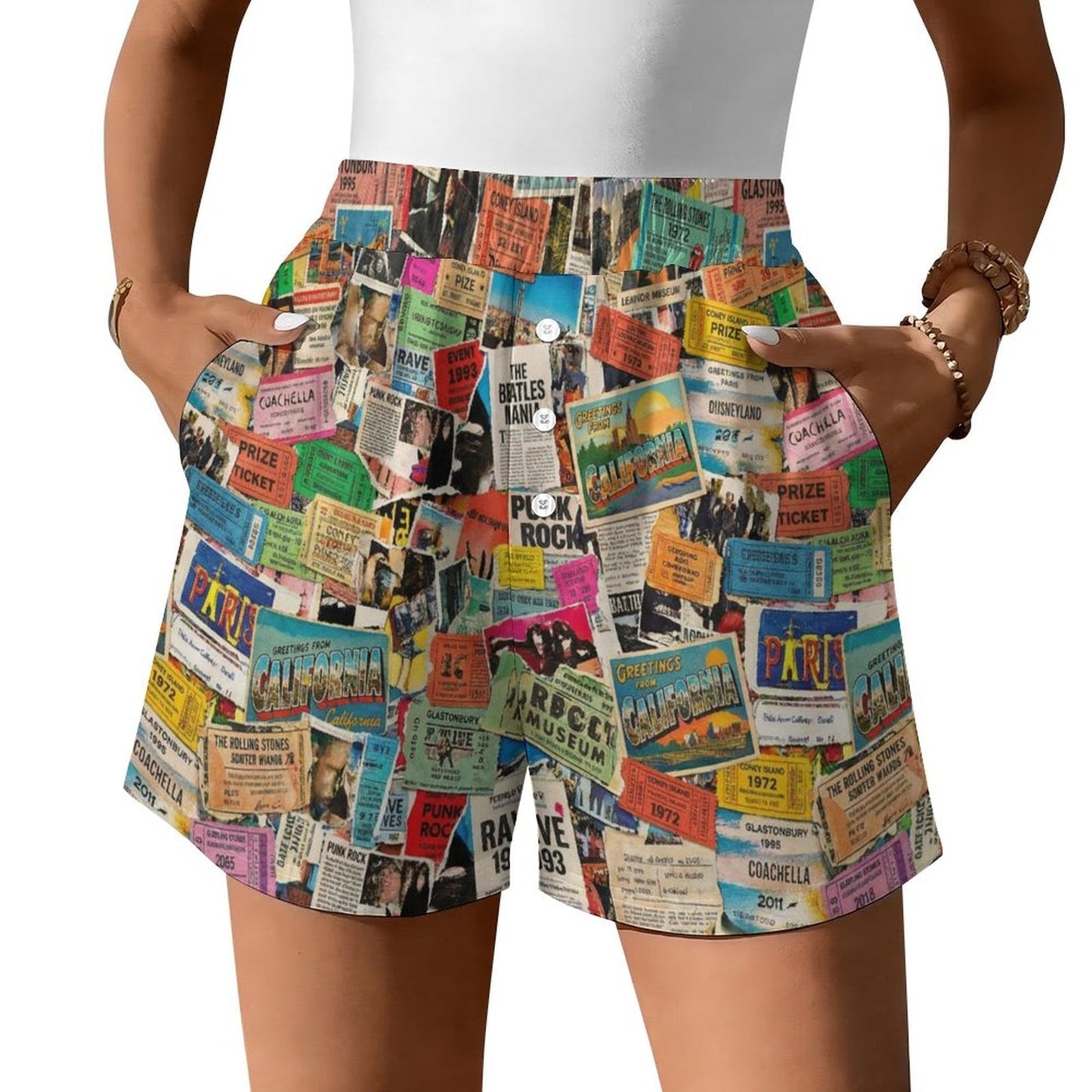 Maximalist Lounge Shorts for WFH Self-Expressers — Ticket Nation AOP Sleep Shorts, Aesthetic Pajama Wear, Inclusive Plus Size Loungewear