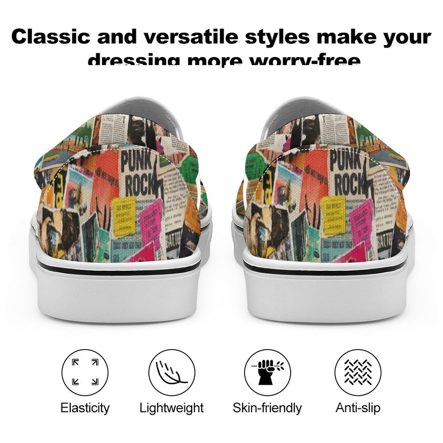 Maximalist Slip-On Shoes for Art-First Dressers — Multipass AOP Canvas Sneakers, Wearable Art Footwear, Unisex Statement Shoes, Streetwear Slip-Ons