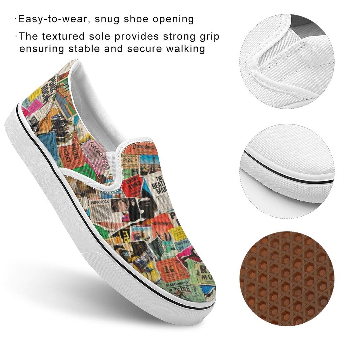 Maximalist Slip-On Shoes for Art-First Dressers — Multipass AOP Canvas Sneakers, Wearable Art Footwear, Unisex Statement Shoes, Streetwear Slip-Ons