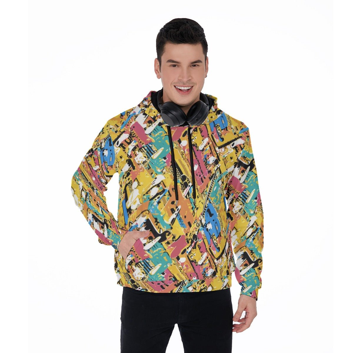Maximalist Zip-Up Hoodie for Nostalgia-Core Dressers — Toybox Entropy AOP Micro Fleece, Festival Streetwear, Geometric Print Statement