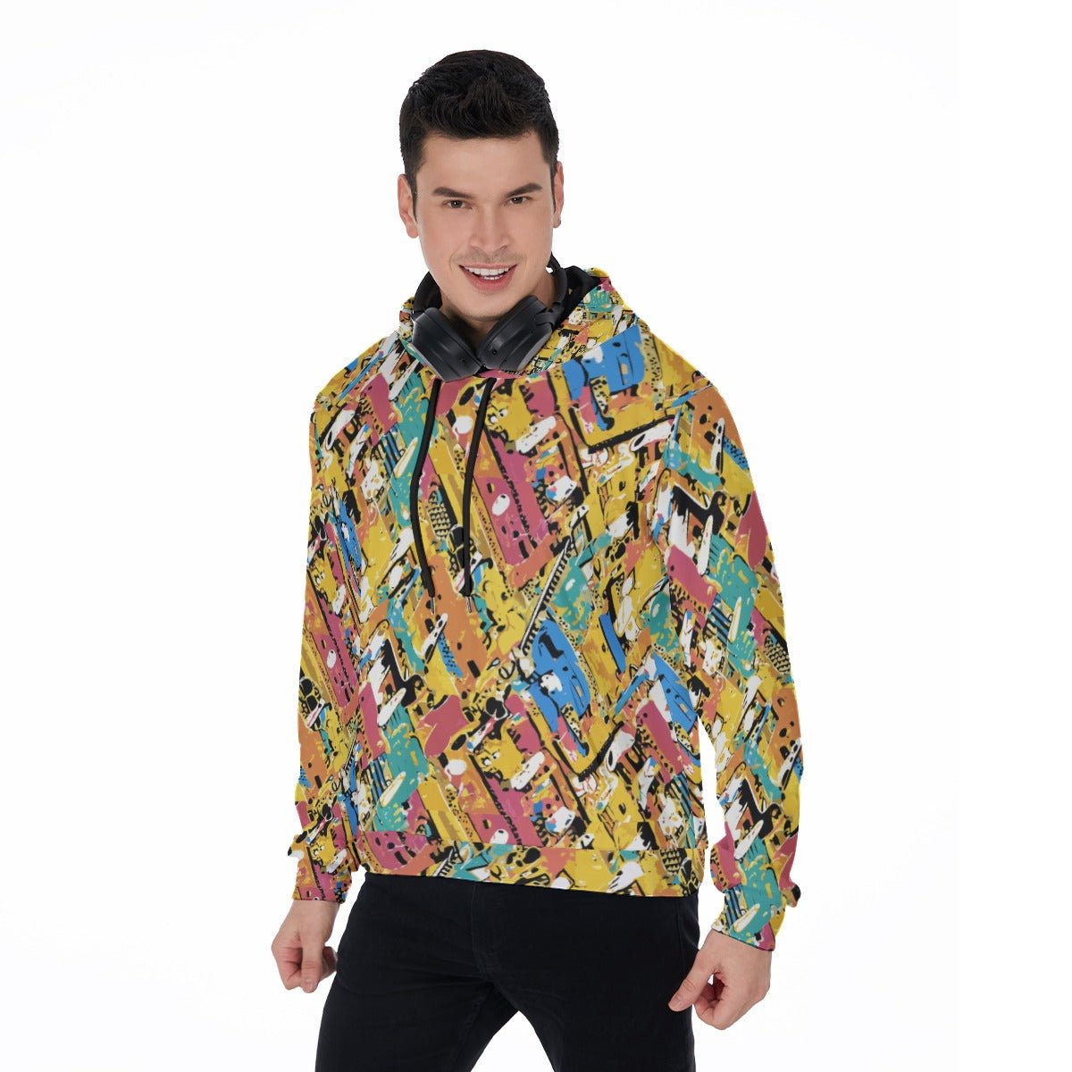 Maximalist Zip-Up Hoodie for Nostalgia-Core Dressers — Toybox Entropy AOP Micro Fleece, Festival Streetwear, Geometric Print Statement