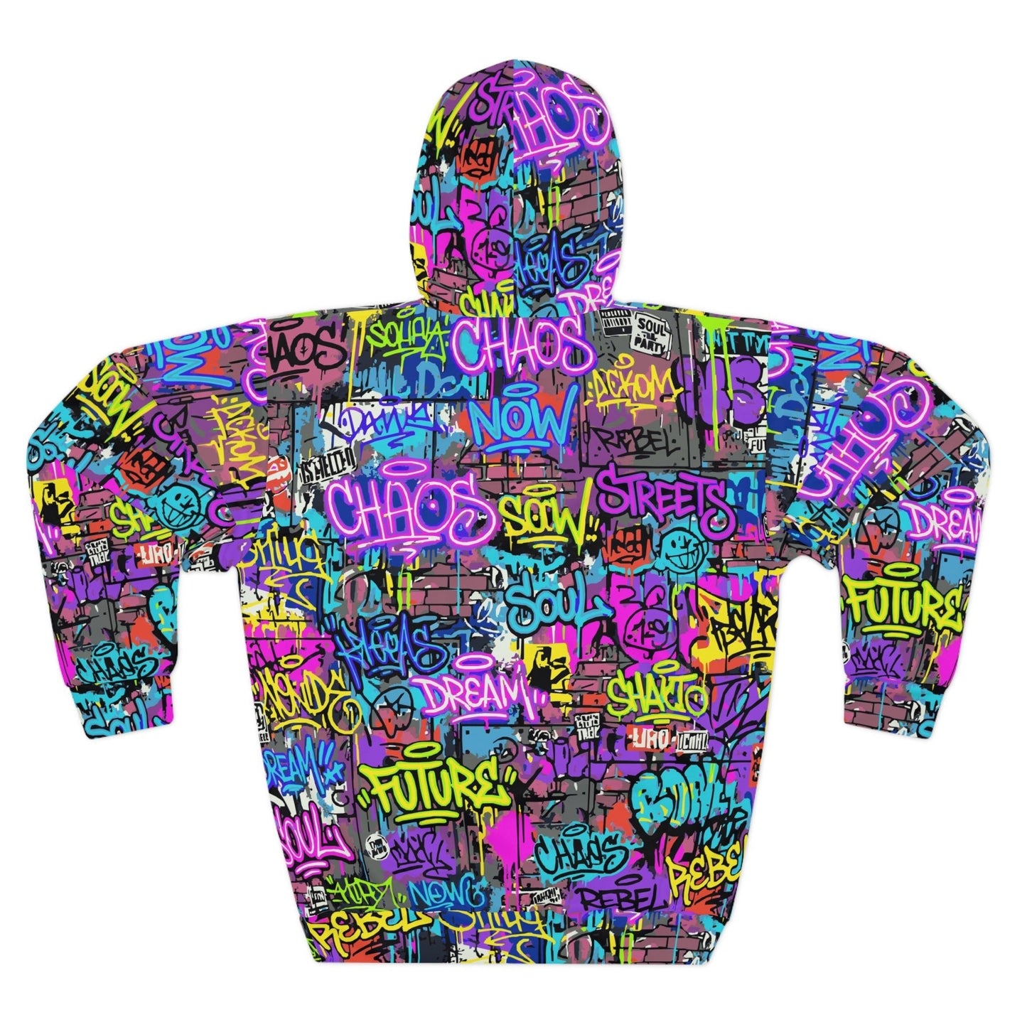 Men's All-Over Graffiti AOP Pullover Hoodie for Street Art Collectors — Bold Medium-Weight Comfort Fit, Assembled in USA