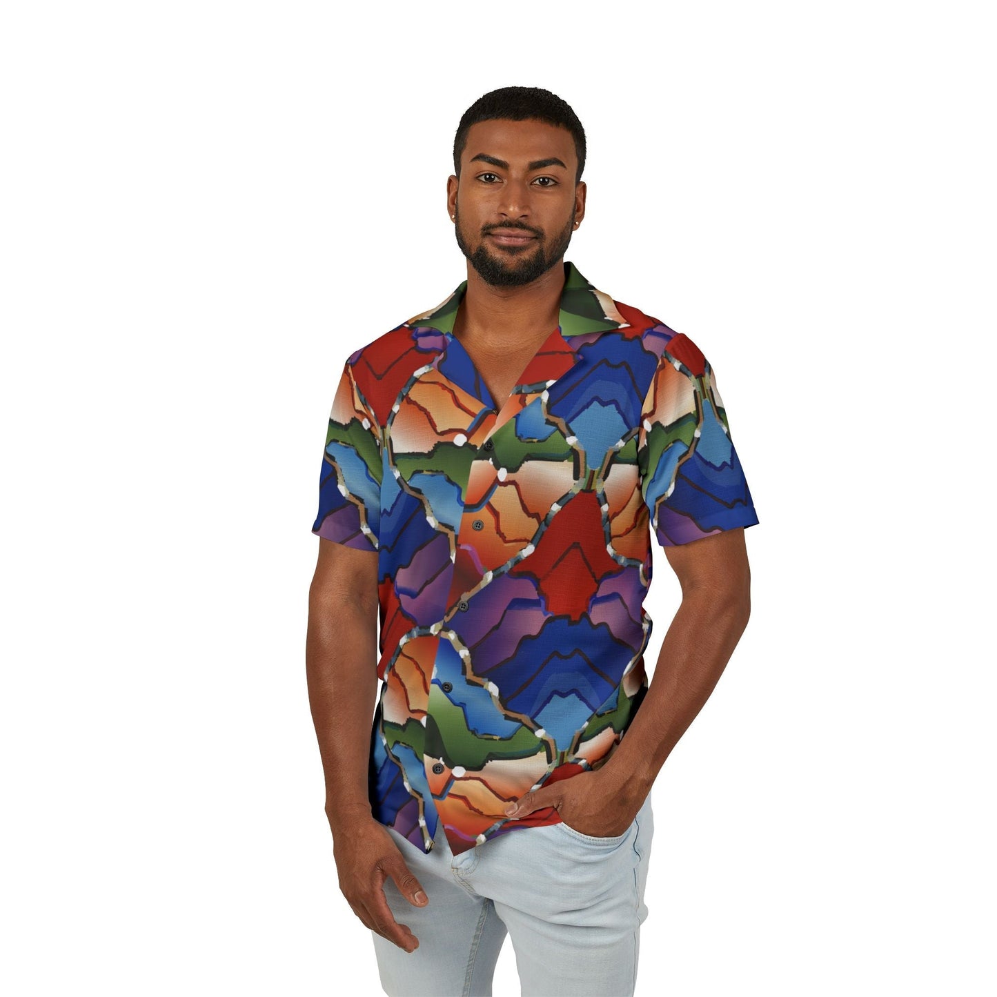 Men's AOP Hawaiian Camp Shirt for Bold Summer Maximalists — All-Over Print Streetwear Button-Up, Festival Resort Statement Top, Assembled in USA