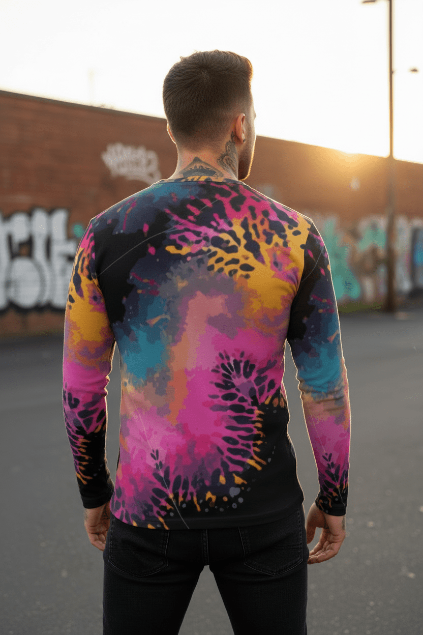 Men's Henley Shirt – Pink Black Liquid Grunge Art Long Sleeve Streetwear