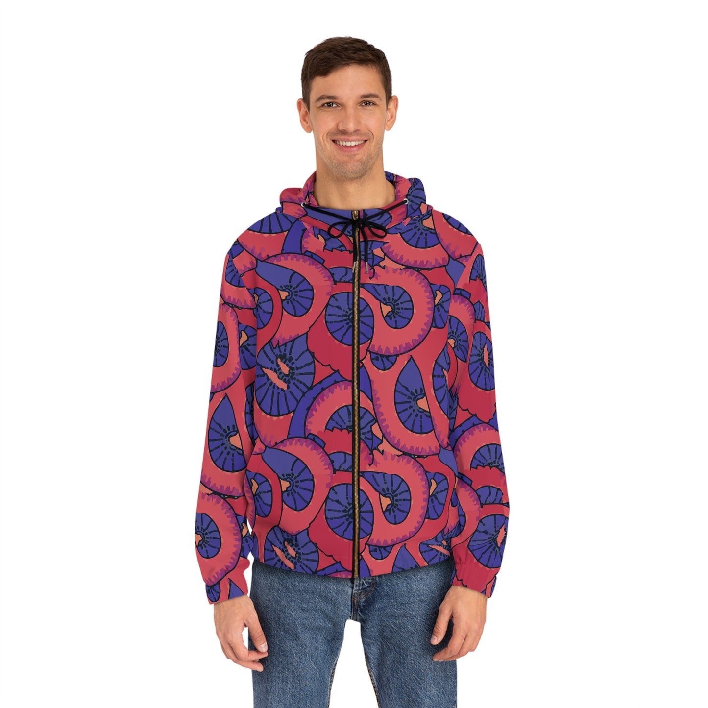 Men's Psychedelic Festival Hoodie — Bold Spiral All-Over Print Full-Zip Rave Jacket | Trippy Streetwear