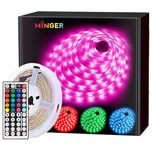MINGER LED Strip Lights 16.4ft, RGB Color Changing LED Lights for Home, Kitchen, Room, Bedroom, Dorm Room, Bar, with IR Remote Control, 5050 LEDs, DIY Mode