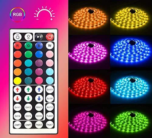 MINGER LED Strip Lights 16.4ft, RGB Color Changing LED Lights for Home, Kitchen, Room, Bedroom, Dorm Room, Bar, with IR Remote Control, 5050 LEDs, DIY Mode