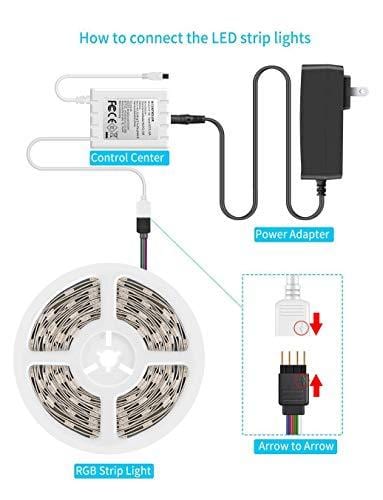 MINGER LED Strip Lights 16.4ft, RGB Color Changing LED Lights for Home, Kitchen, Room, Bedroom, Dorm Room, Bar, with IR Remote Control, 5050 LEDs, DIY Mode