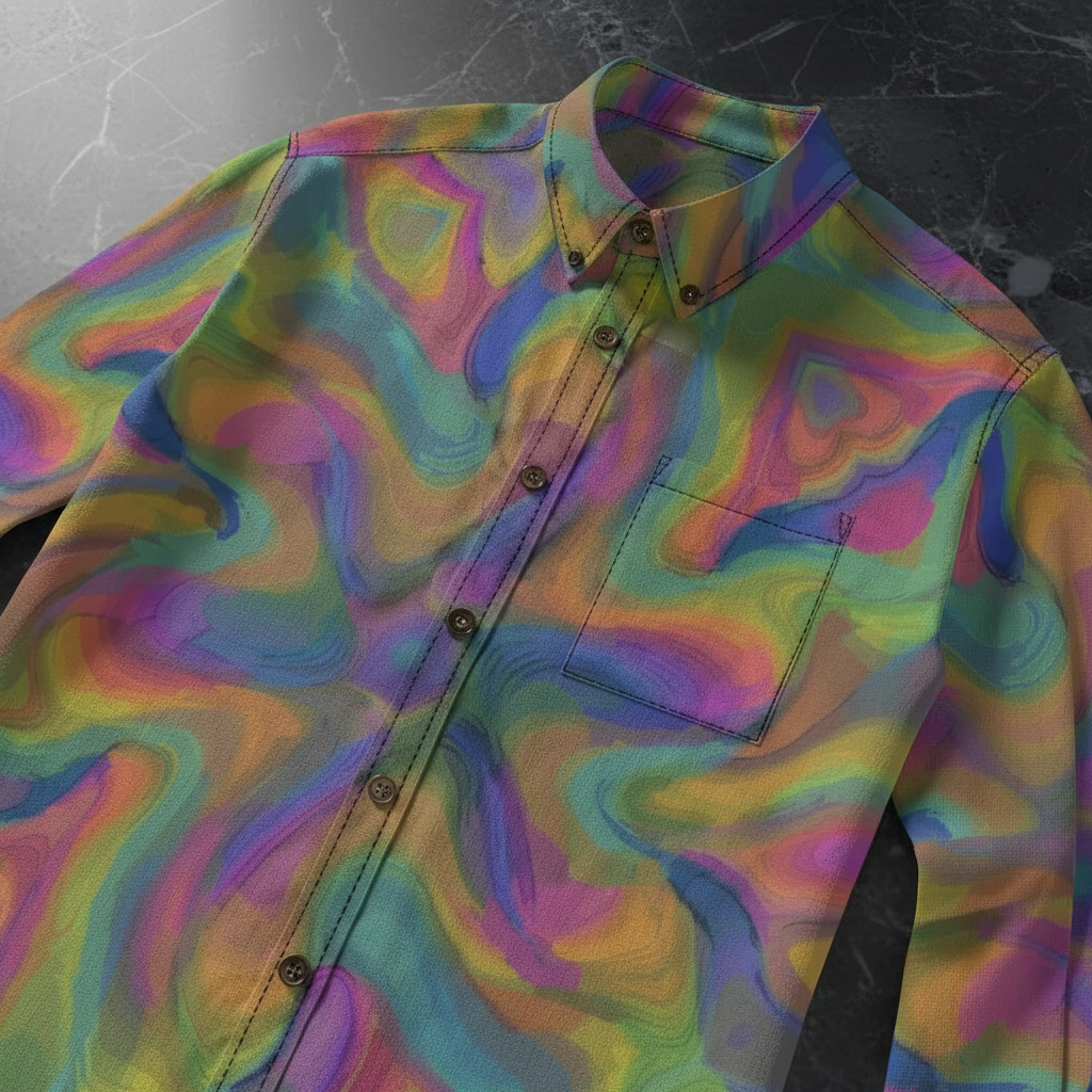 Mystery Machine AOP Lapel Shirt for Retro Maximalists — 125gsm Slub Cotton Scooby-Doo Inspired Long Sleeve Button-Up, Nostalgia-Core Creative Menswear