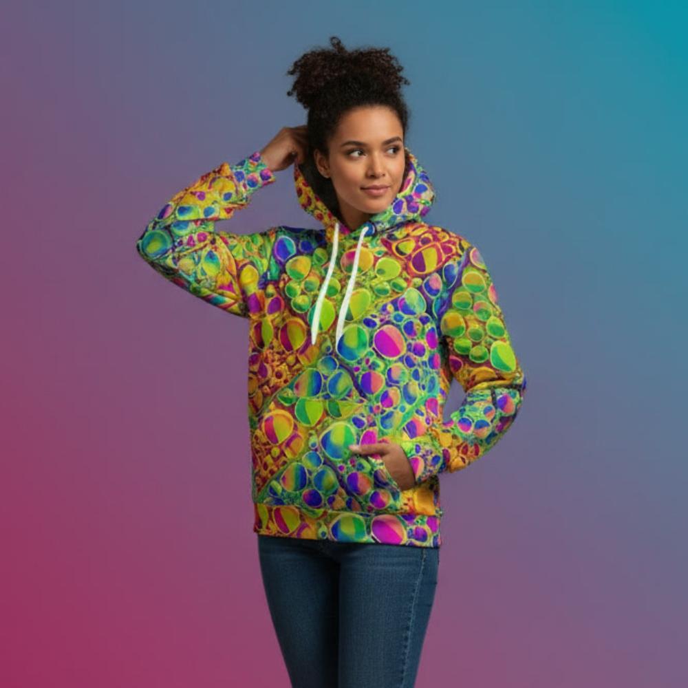 Neon Cellular Activity AOP Hoodie – Digital Acrylic Pour Streetwear