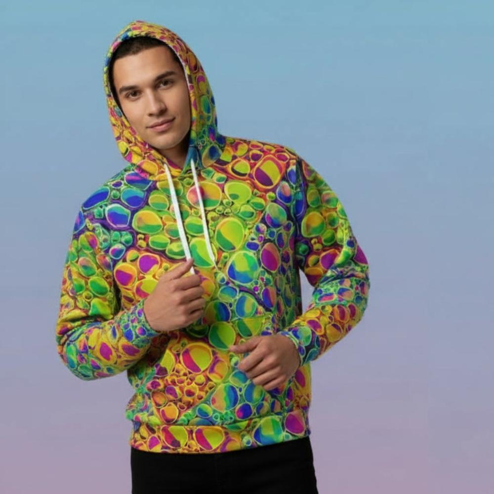 Neon Cellular Activity AOP Hoodie – Digital Acrylic Pour Streetwear