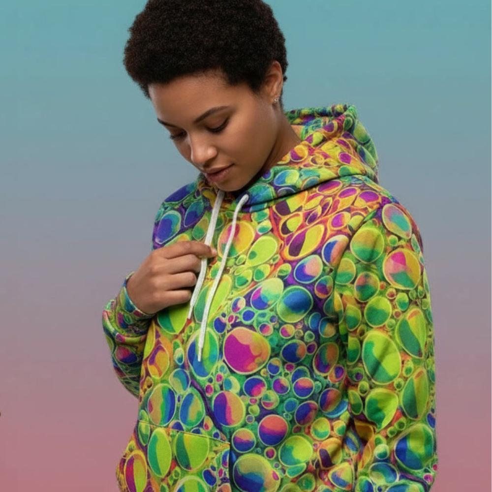 Neon Cellular Activity AOP Hoodie – Digital Acrylic Pour Streetwear