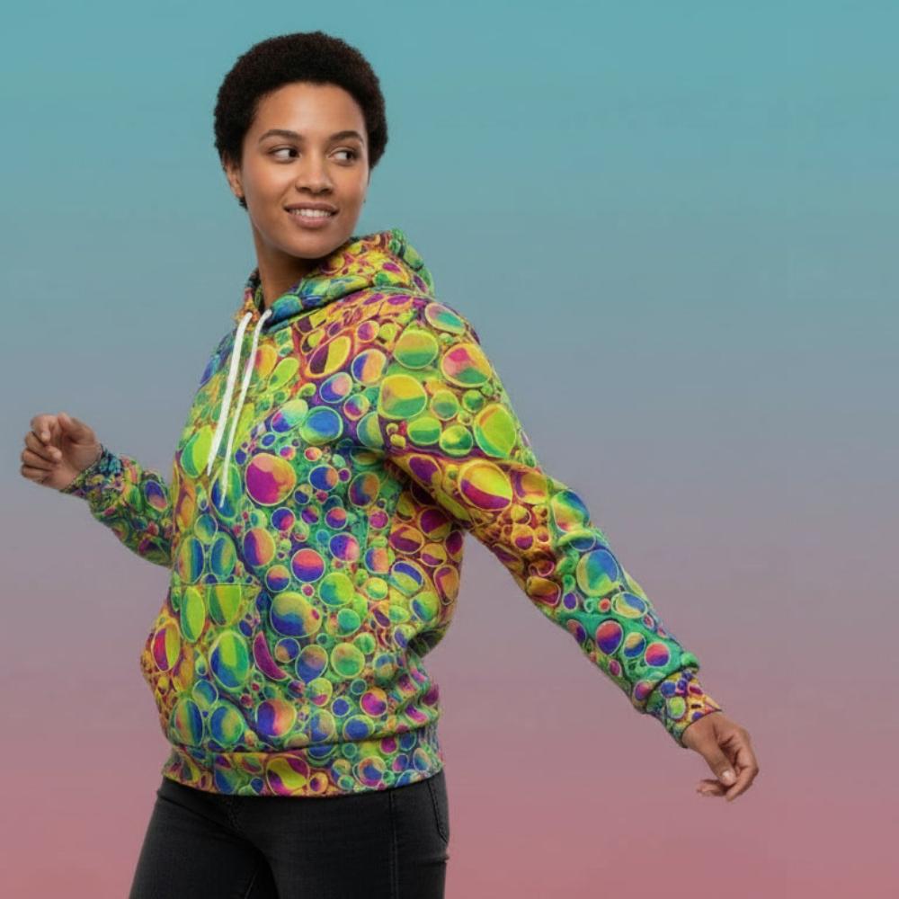 Neon Cellular Activity AOP Hoodie – Digital Acrylic Pour Streetwear