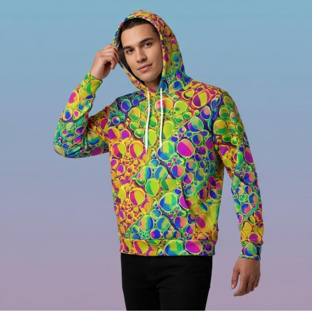 Neon Cellular Activity AOP Hoodie – Digital Acrylic Pour Streetwear