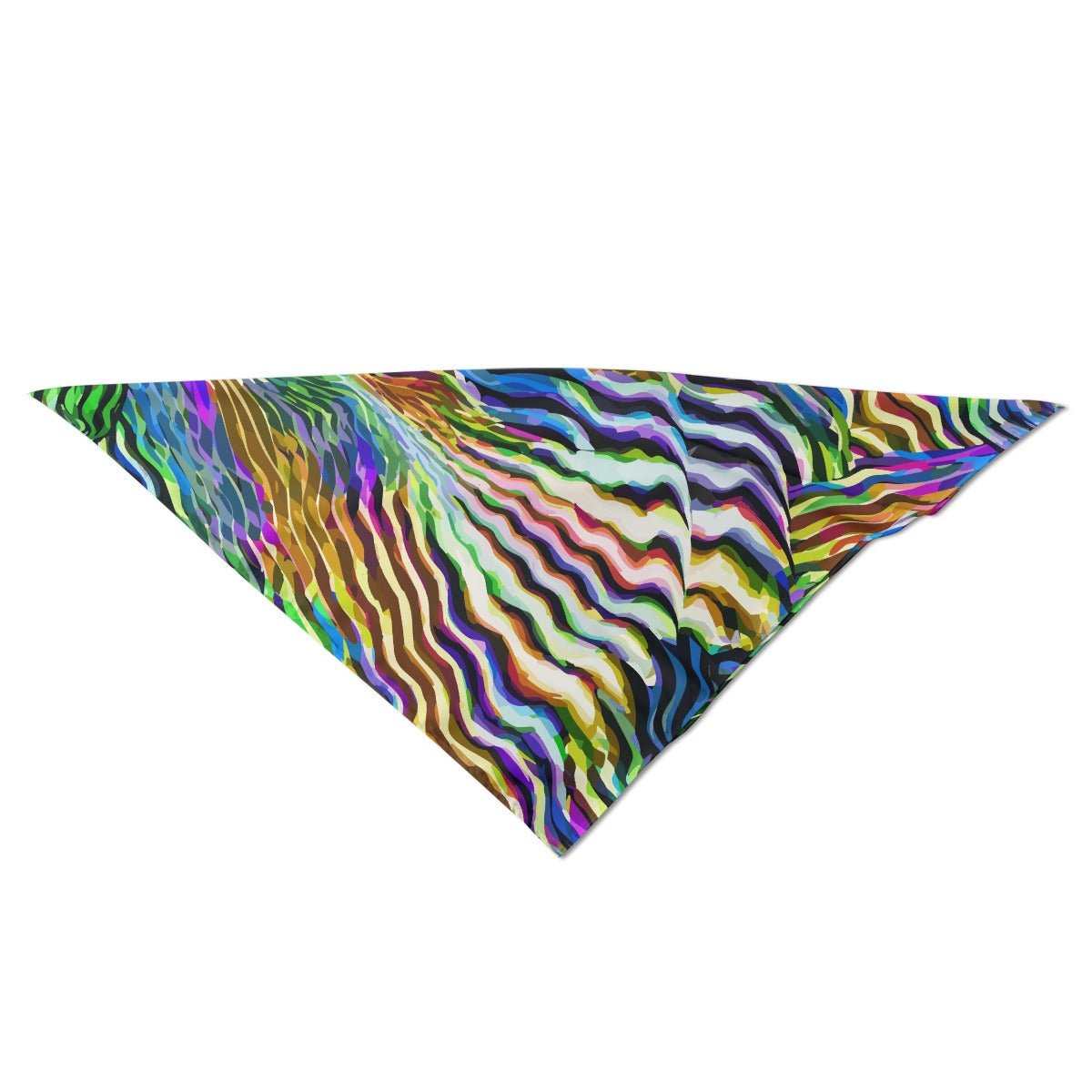 Neon Frequency Silk Bandana — Wavy Glitch Zebra Line AOP Square Scarf, Rave-Ready Accessory