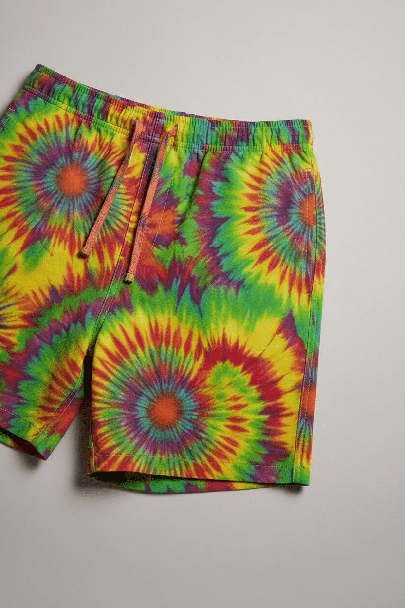 Neon Radial Burst Athletic Shorts for Rave Fitness and Yoga Dressers — Vibrant Psychedelic AOP Swim Trunks, Bold Festival Pool Party Bottoms