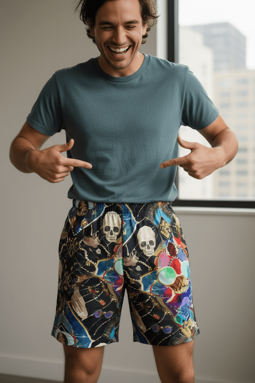 Neon Skeletal Mosaic AOP Shorts for Rave and Streetwear Collectors — Bold Retro Neon Athletic Basketball Shorts, Quick-Dry Festival Gym Activewear