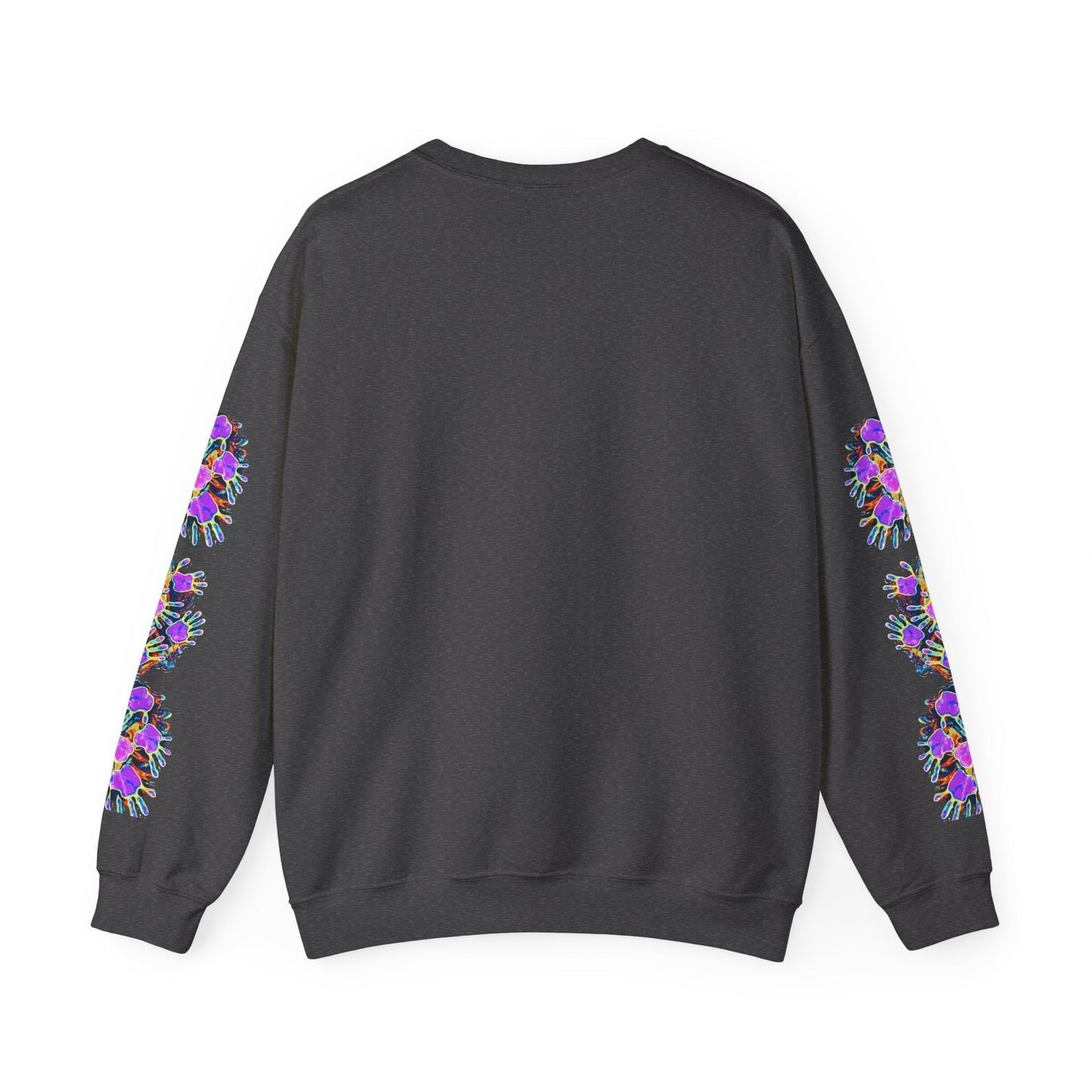 Neon Splat Crest Crewneck — Heavy Blend Navy Sweatshirt with Psychedelic Graffiti Chest Print