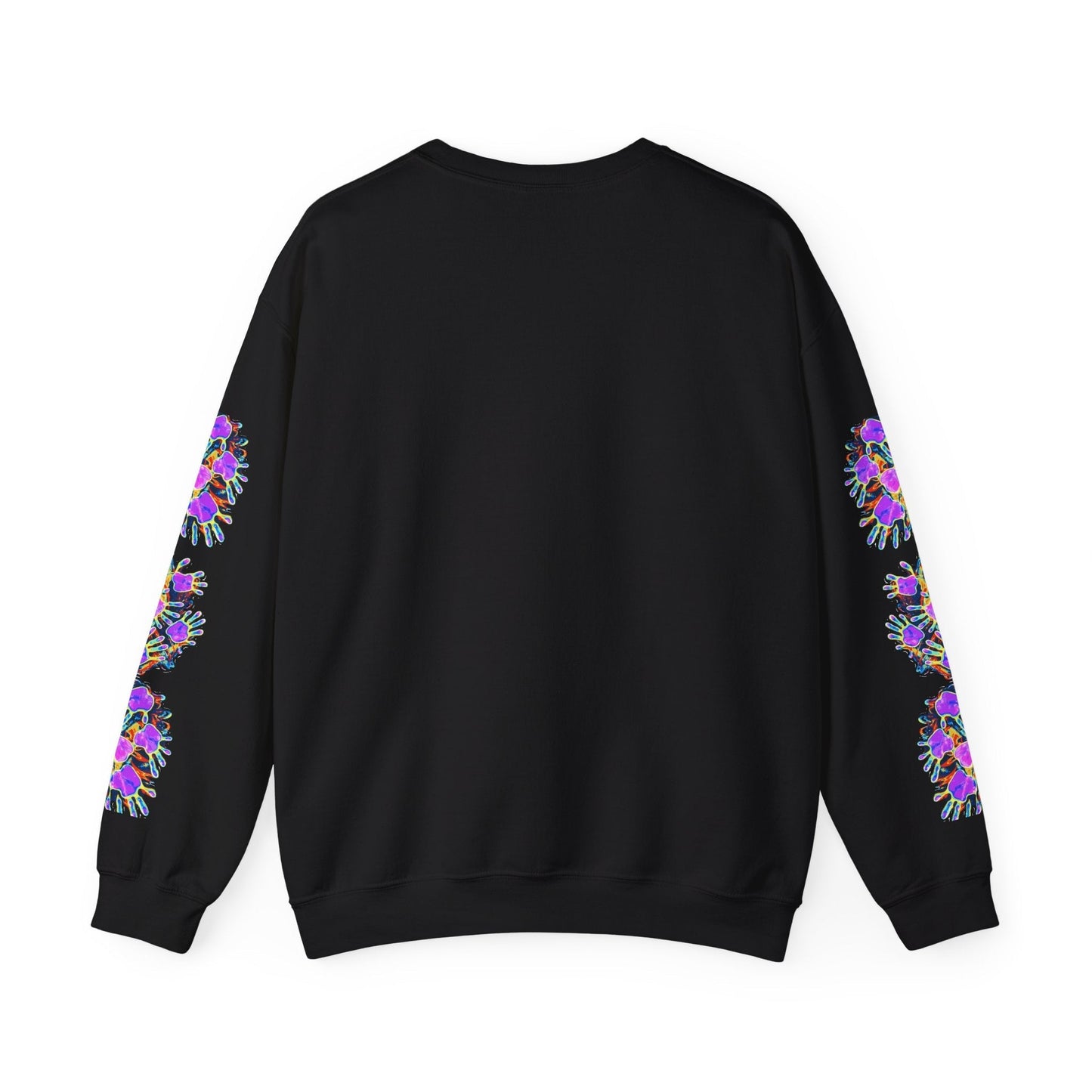 Neon Splat Crest Crewneck — Heavy Blend Navy Sweatshirt with Psychedelic Graffiti Chest Print