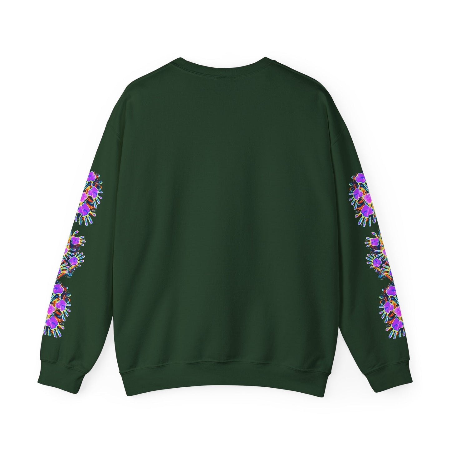 Neon Splat Crest Crewneck — Heavy Blend Navy Sweatshirt with Psychedelic Graffiti Chest Print
