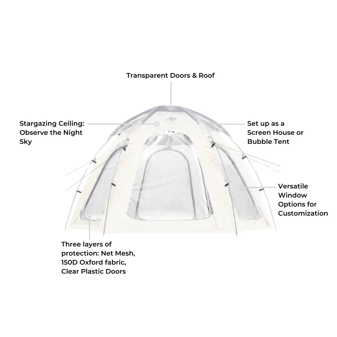 Nucleus Hexagon Dome Tent 4-6P with 6 Clear Windows + Clear Dome