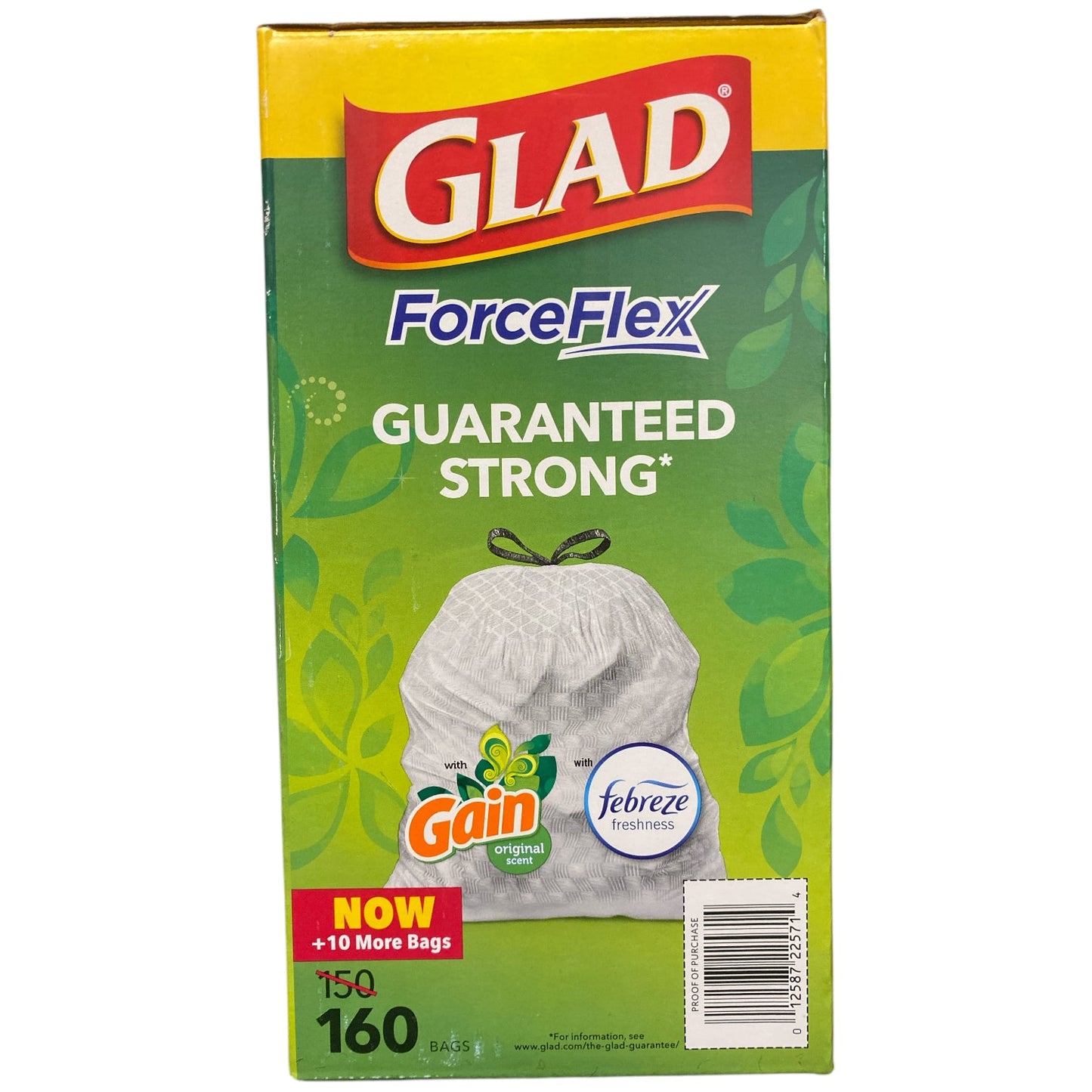 Glad ForceFlex 13-Gal Kitchen Trash Bags, Gain Original Scent + Febreze, 160ct