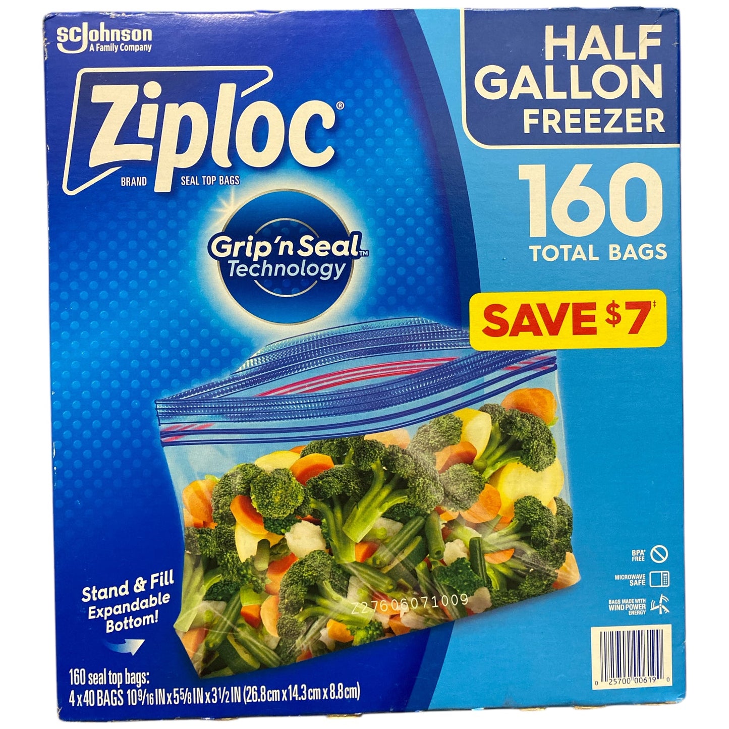 Ziploc Stand & Fill, BPA-Free, Half Gallon Freezer Bags, 160 ct.