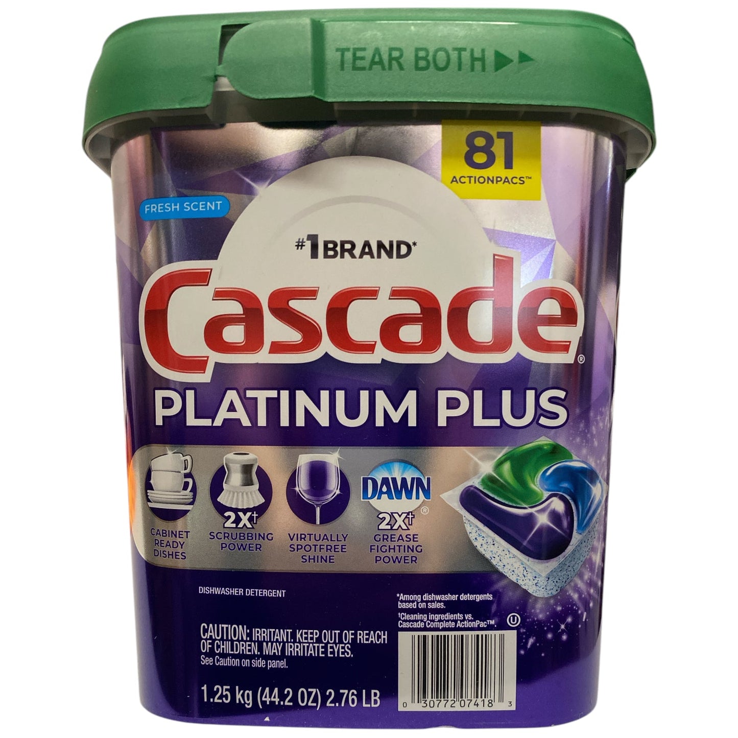 Cascade Platinum Dishwasher Detergent Scent Action Pacs, Fresh Scent, 81ct
