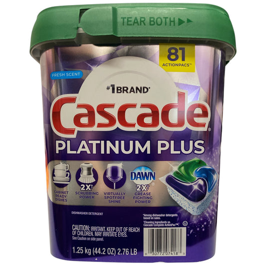 Cascade Platinum Dishwasher Detergent Scent Action Pacs, Fresh Scent, 81ct