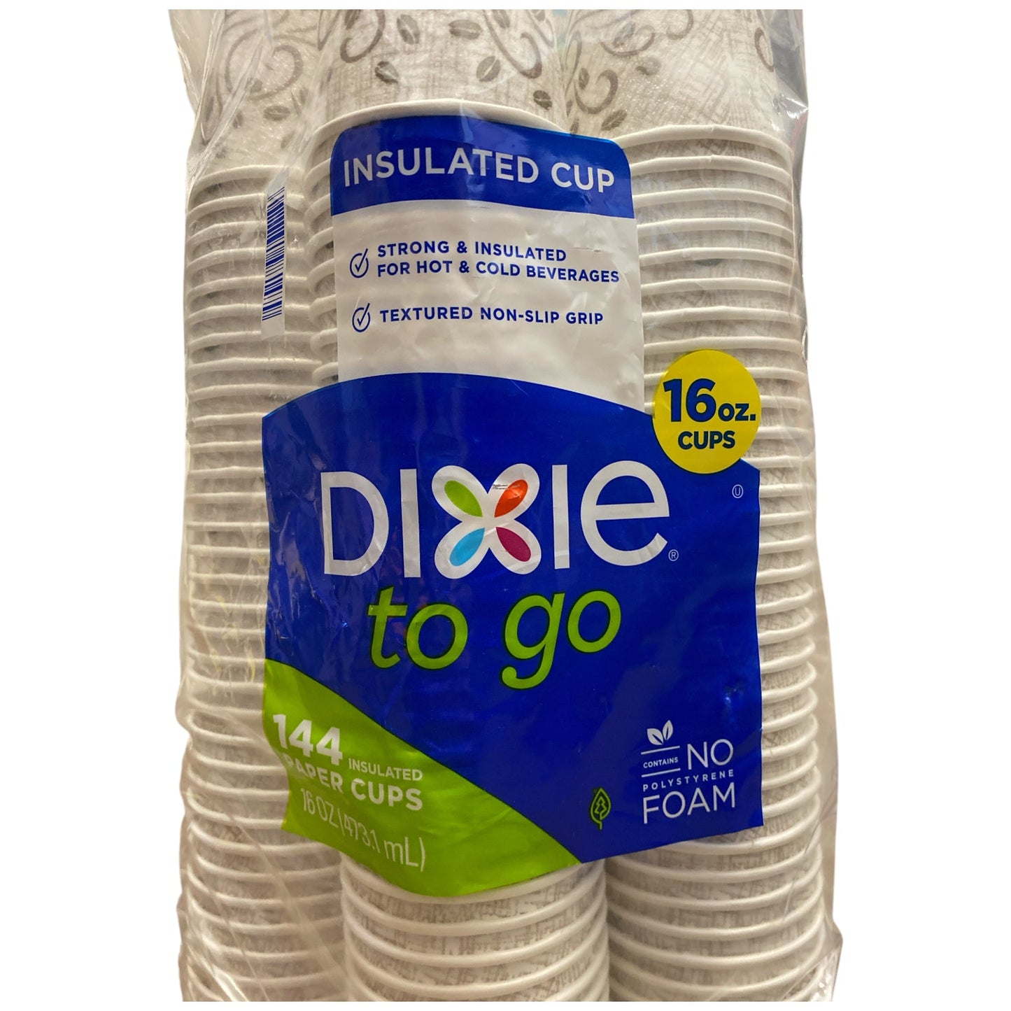 Dixie to Go Non-Slip Hold Insulated Paper Cups, 16oz, 144ct