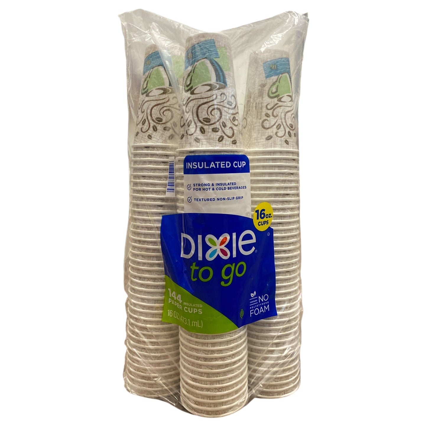 Dixie to Go Non-Slip Hold Insulated Paper Cups, 16oz, 144ct