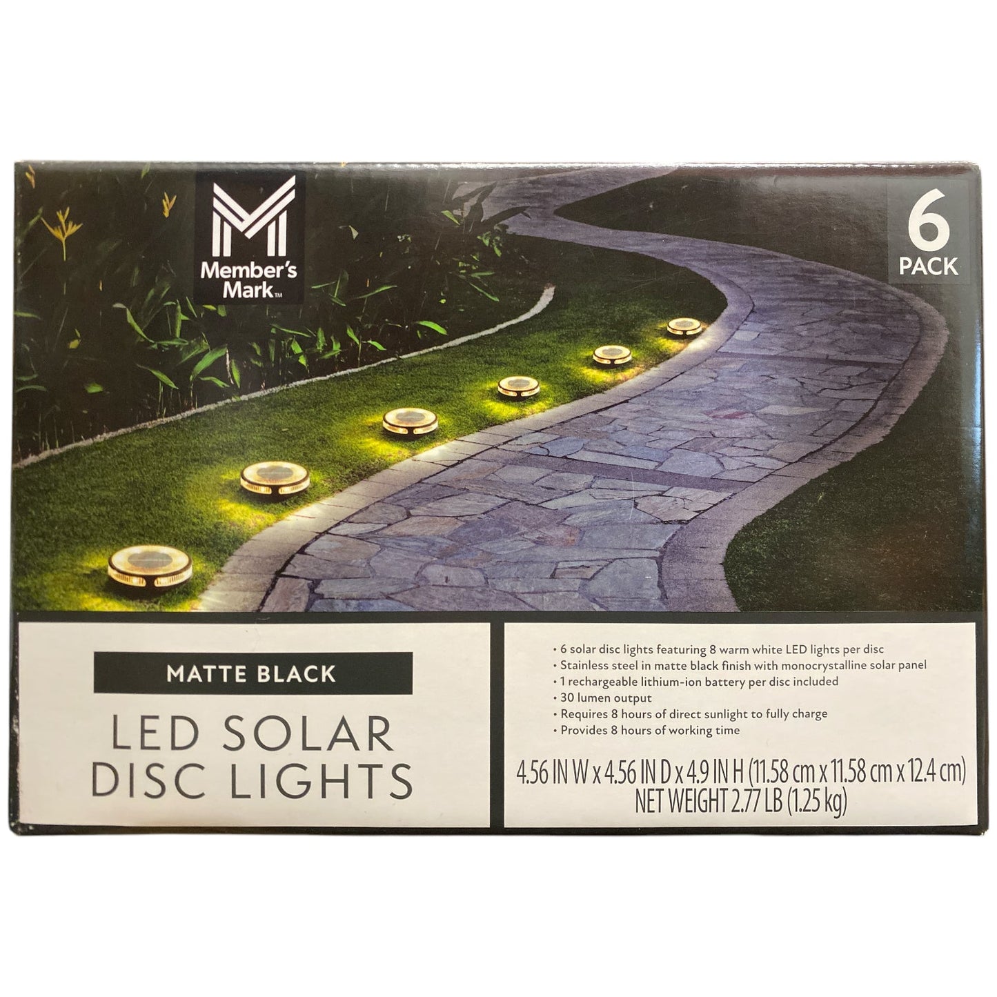 Member's Mark 6-Pack Matte Black LED Solar Disc Lights, 30 Lumens