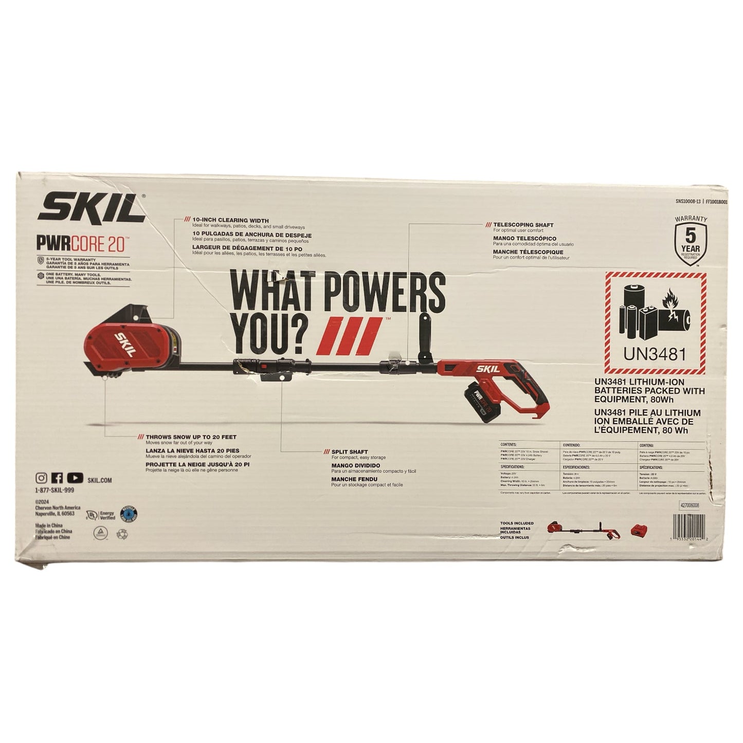 Skil Lithium PWRCORE 20, 20v cordless 10" Snow Battery Operated Shovel