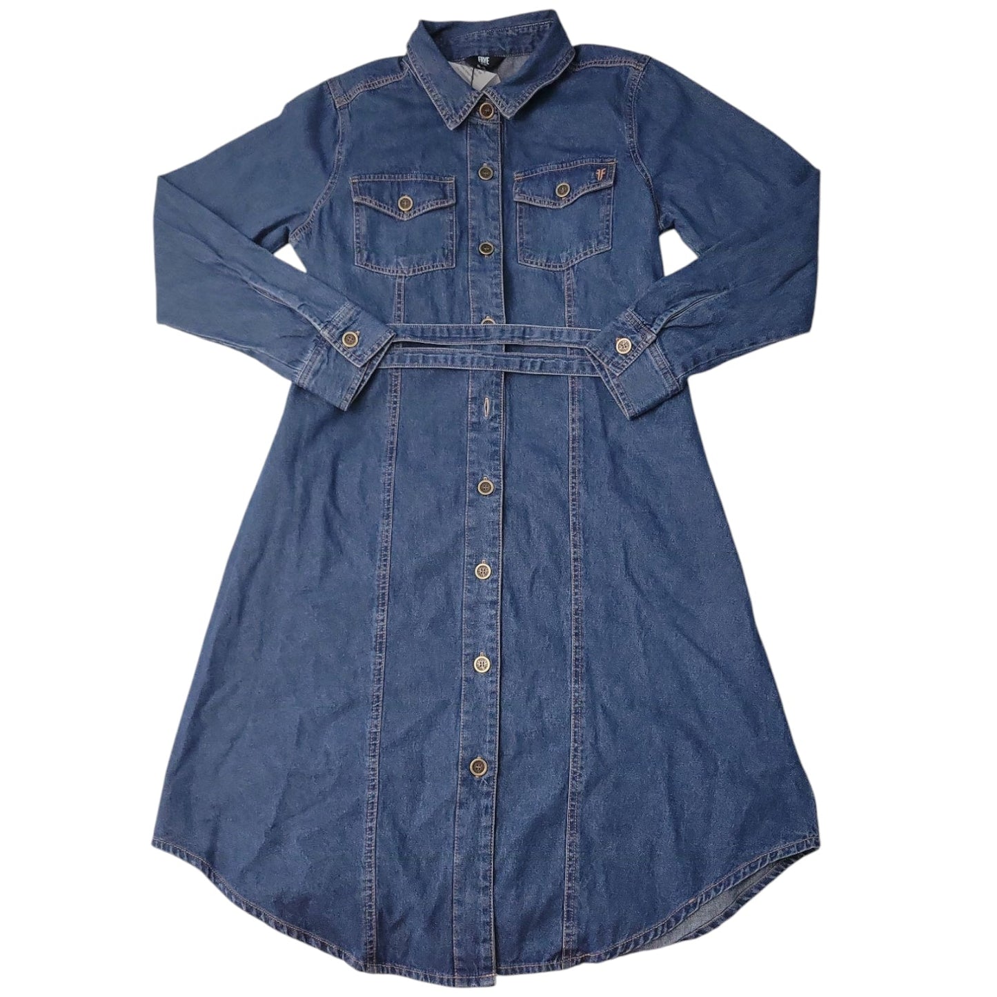 Frye Women's Denim Tie Belt Midi Button Front Dress