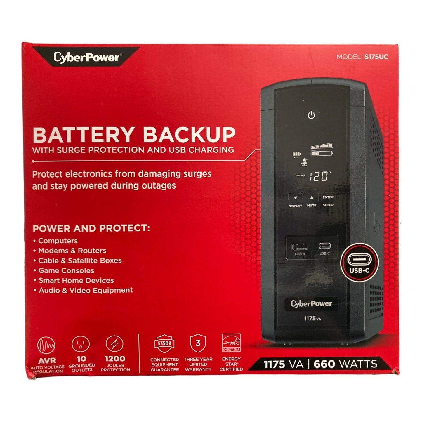 CyberPower 1175VA Battery Backup with Surge Protection, S175UC