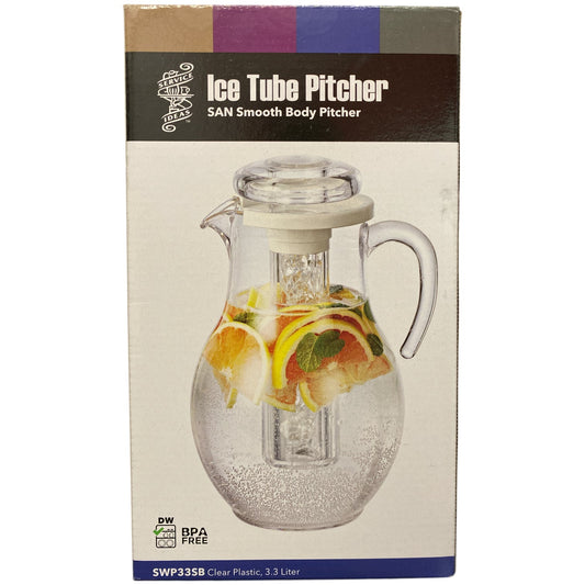 Service Ideas Acrylic Pitcher with Ice Tube, Smooth Body, 3.3L