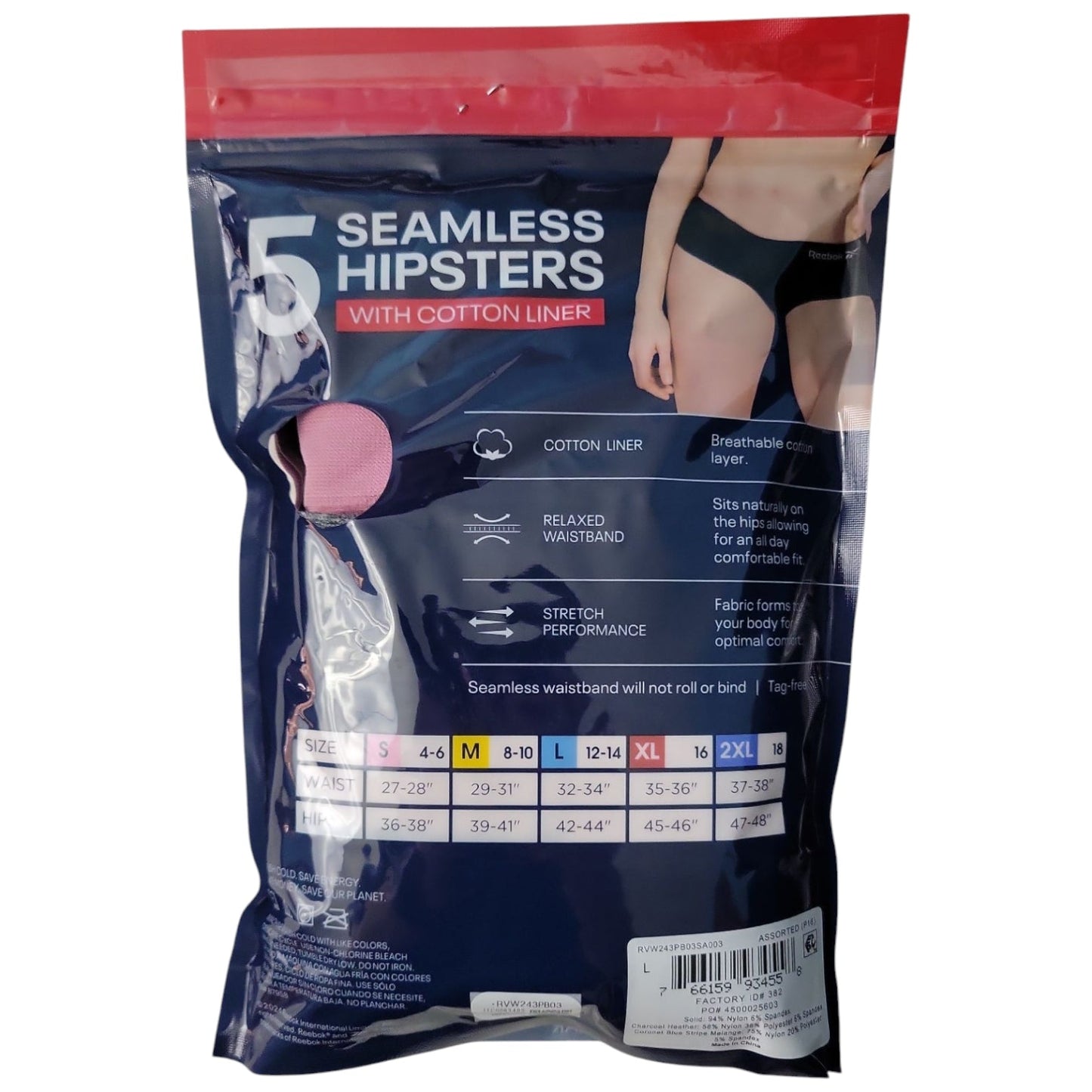 Reebok Women's 5-Pack Tag-Free Soft Seamless Hipster