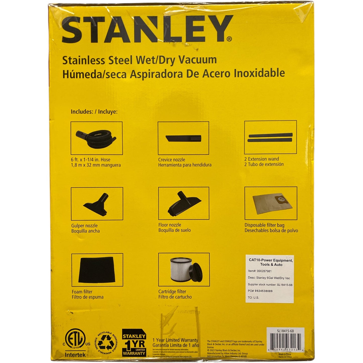 Stanley 6 Gallon Wet/Dry Vacuum 5.0- Peak HP Stainless Steel
