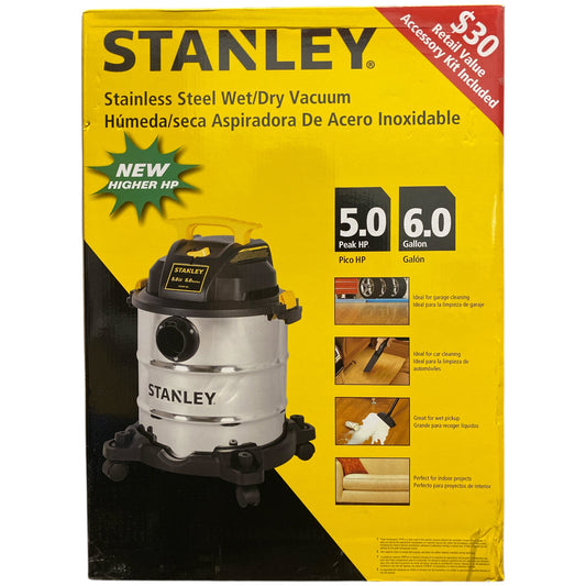 Stanley 6 Gallon Wet/Dry Vacuum 5.0- Peak HP Stainless Steel