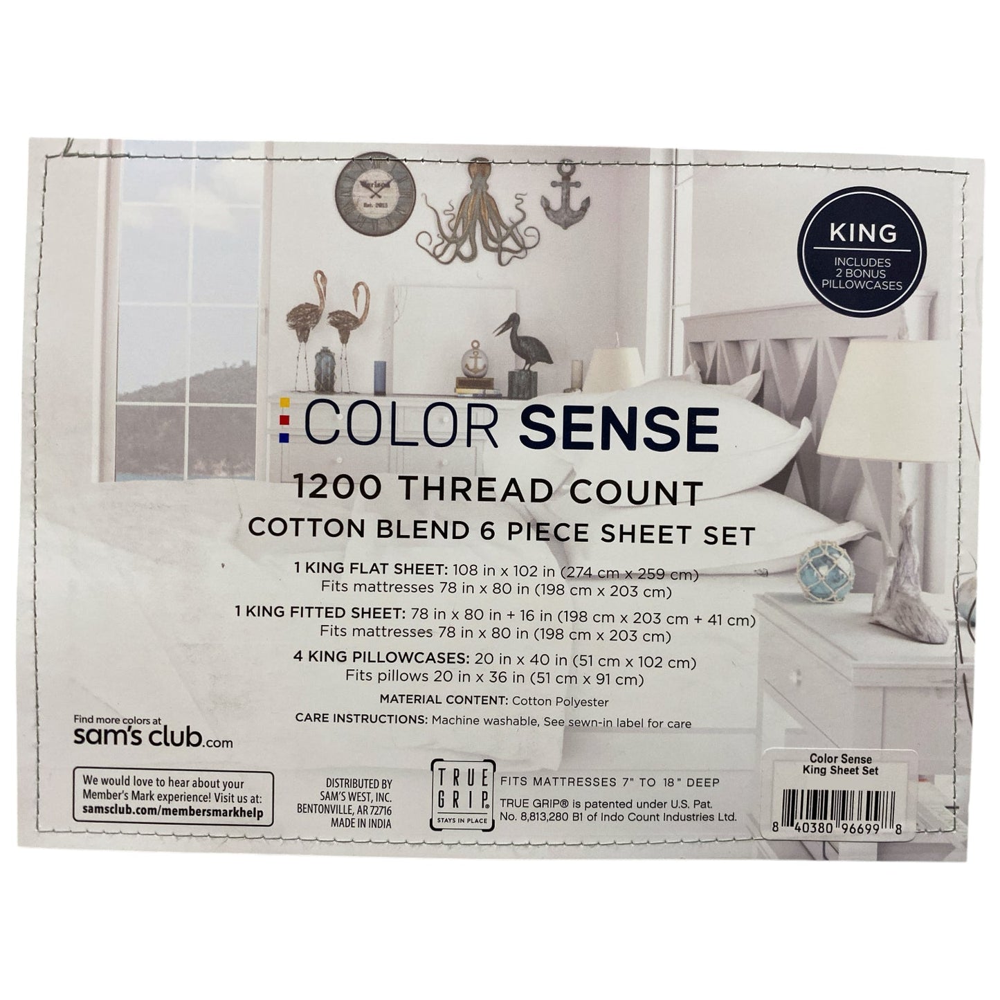 Color Sense 1200 Thread Count Cotton Blend 6-Piece Sheet Set, King