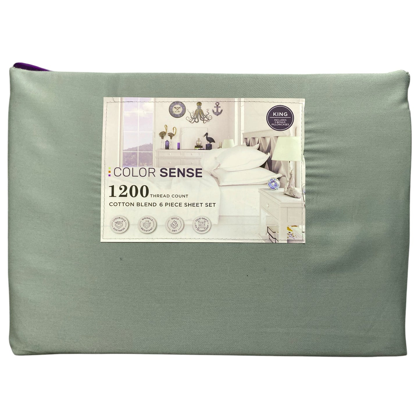 Color Sense 1200 Thread Count Cotton Blend 6-Piece Sheet Set, King